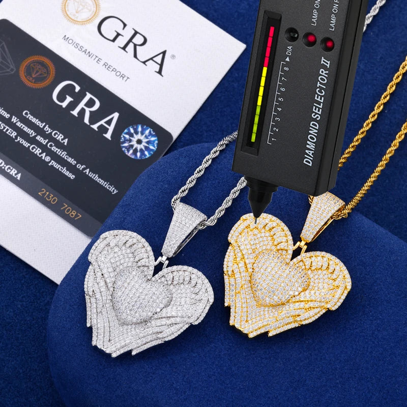 Iced Out Winged Heart Pendant Necklace, image 4