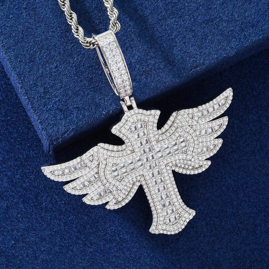 Iced Out Angel Wing Cross Pendant Necklace, image 4