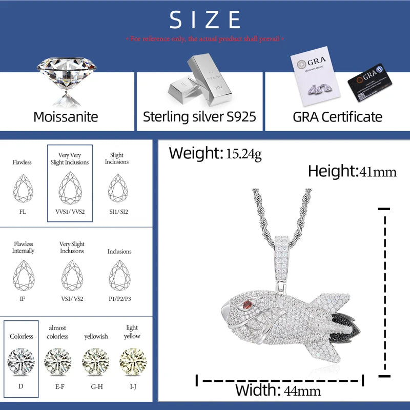 Iced Out Shark Pendant Necklace for Men, image 3