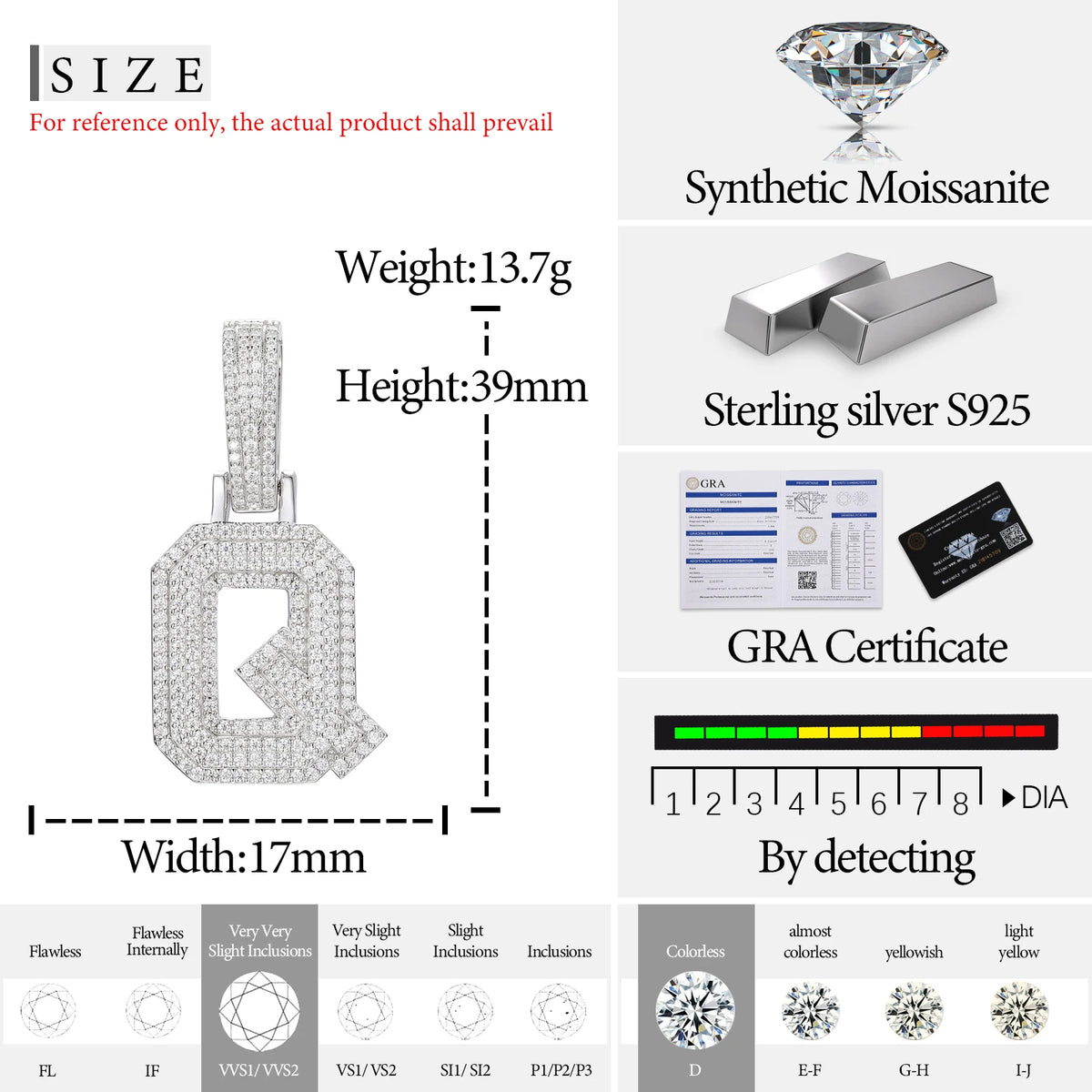 Moissanite Initial Pendant for Men, image 12