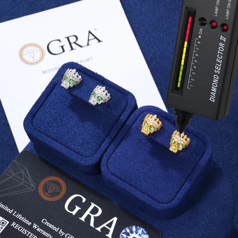 Iced Out Moissanite Skull Stud Earrings for Men, image 5
