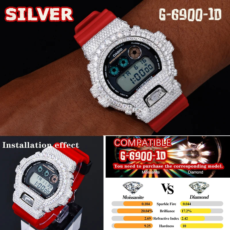 Iced Out Moissanite Watch Case for Casio G-Shock DW-6900, image 11
