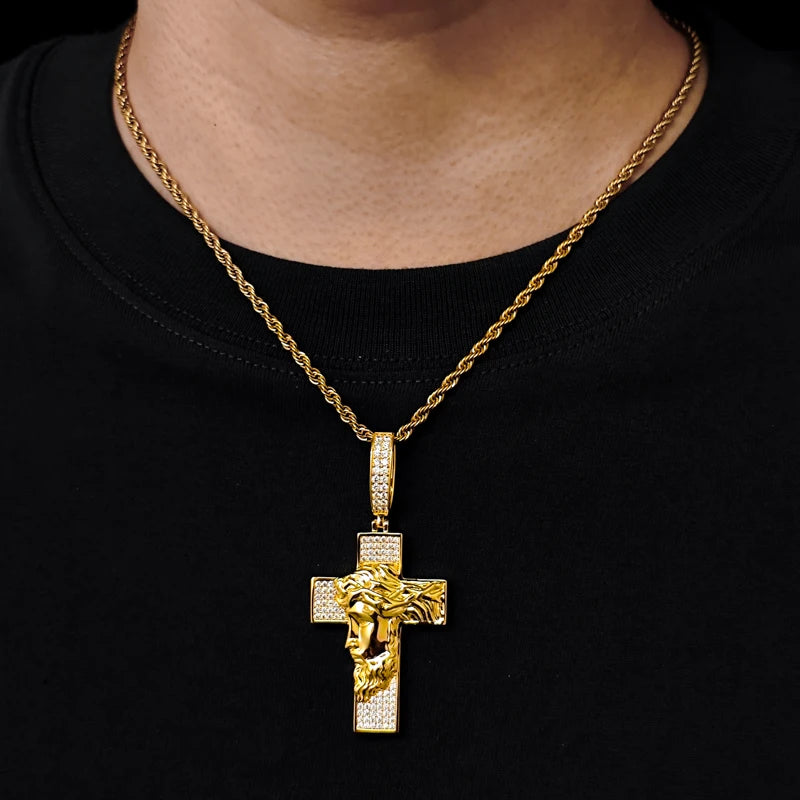 Iced Out Jesus Cross Pendant Necklace for Men, image 7