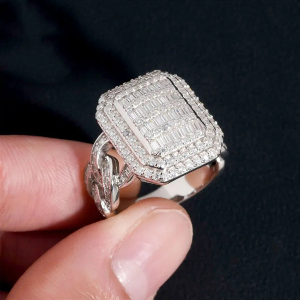 Iced Out Cuban Link Signet Ring for Men, image 4