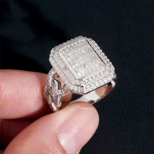 Iced Out Cuban Link Signet Ring for Men, image 4