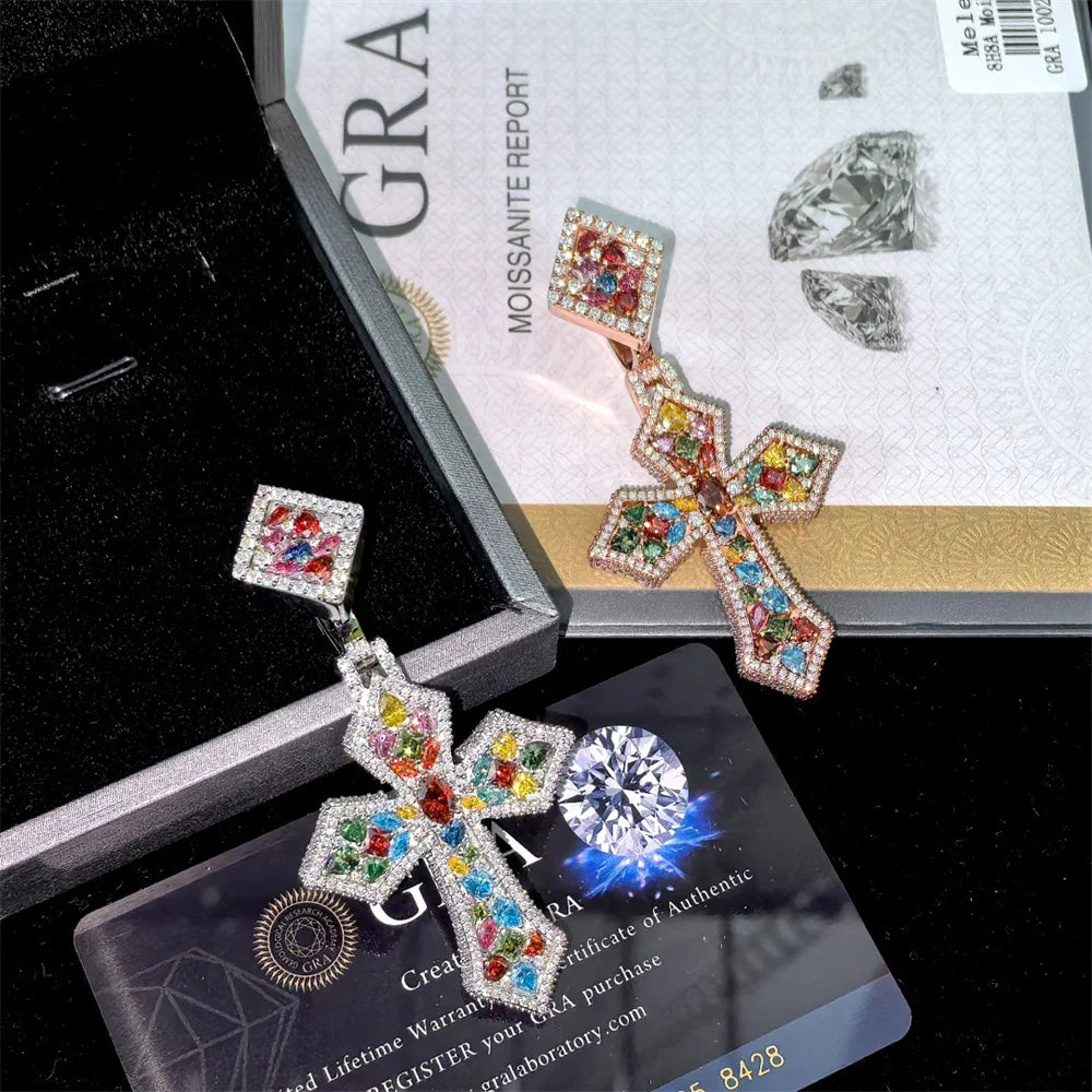 Colourful or Silver Moissanite Cross Pendant for Men, image 4