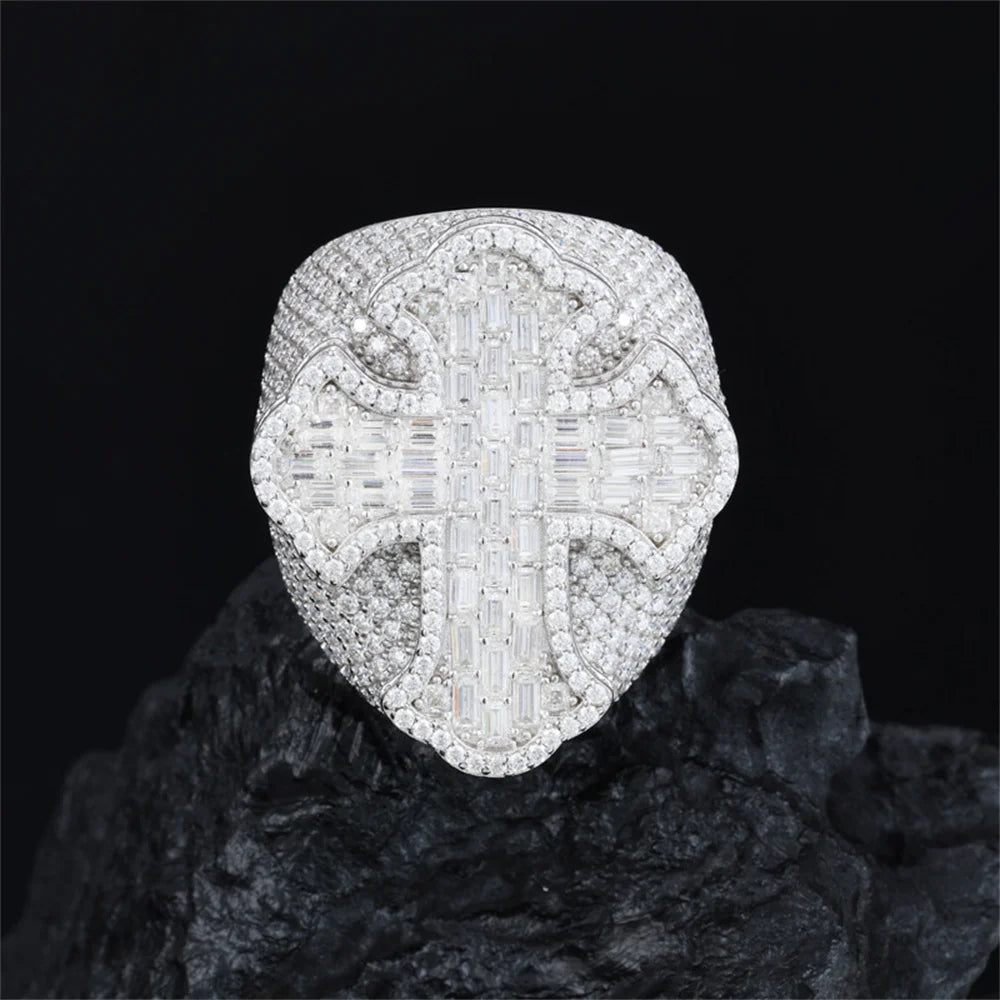 Iced Out Baguette Cross Ring for Men, image 5