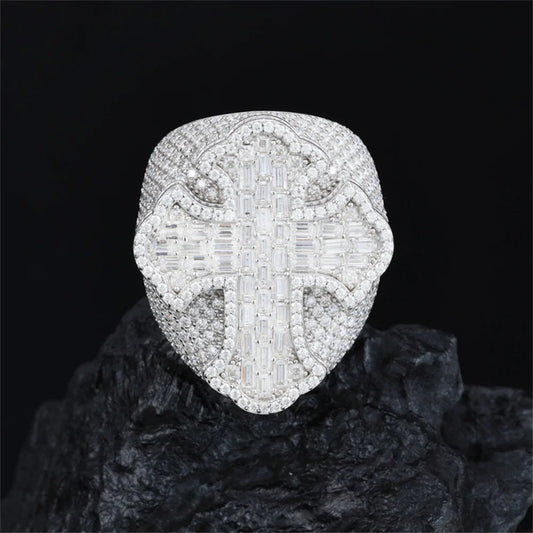 Iced Out Baguette Cross Ring for Men, image 5