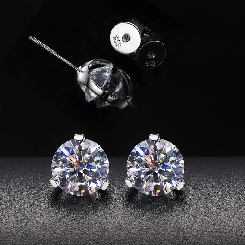 Moissanite Three Claw Cluster Stud Earrings