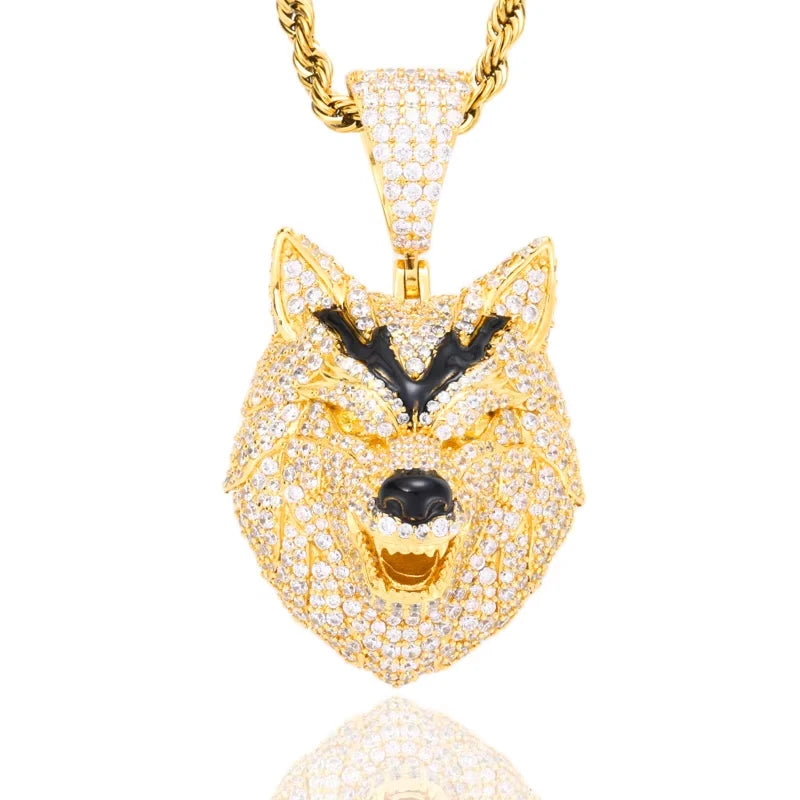Iced Out 3D Wolf Head Pendant Necklace for Men, image 8