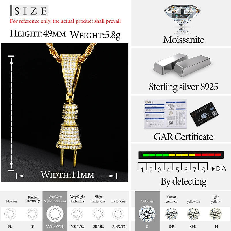 Iced Out Electric Plug Pendant Necklace for Men, image 5