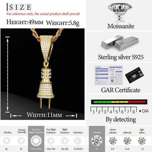 Iced Out Electric Plug Pendant Necklace for Men, image 5