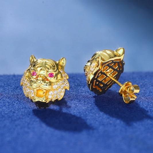 Moissanite Tiger Head Stud Earrings for Men, image 6