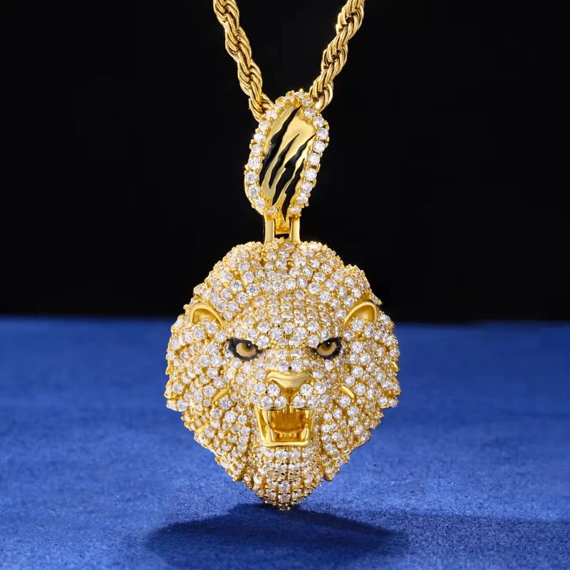 Iced Out Lion Head Pendant Necklace for Men, image 7