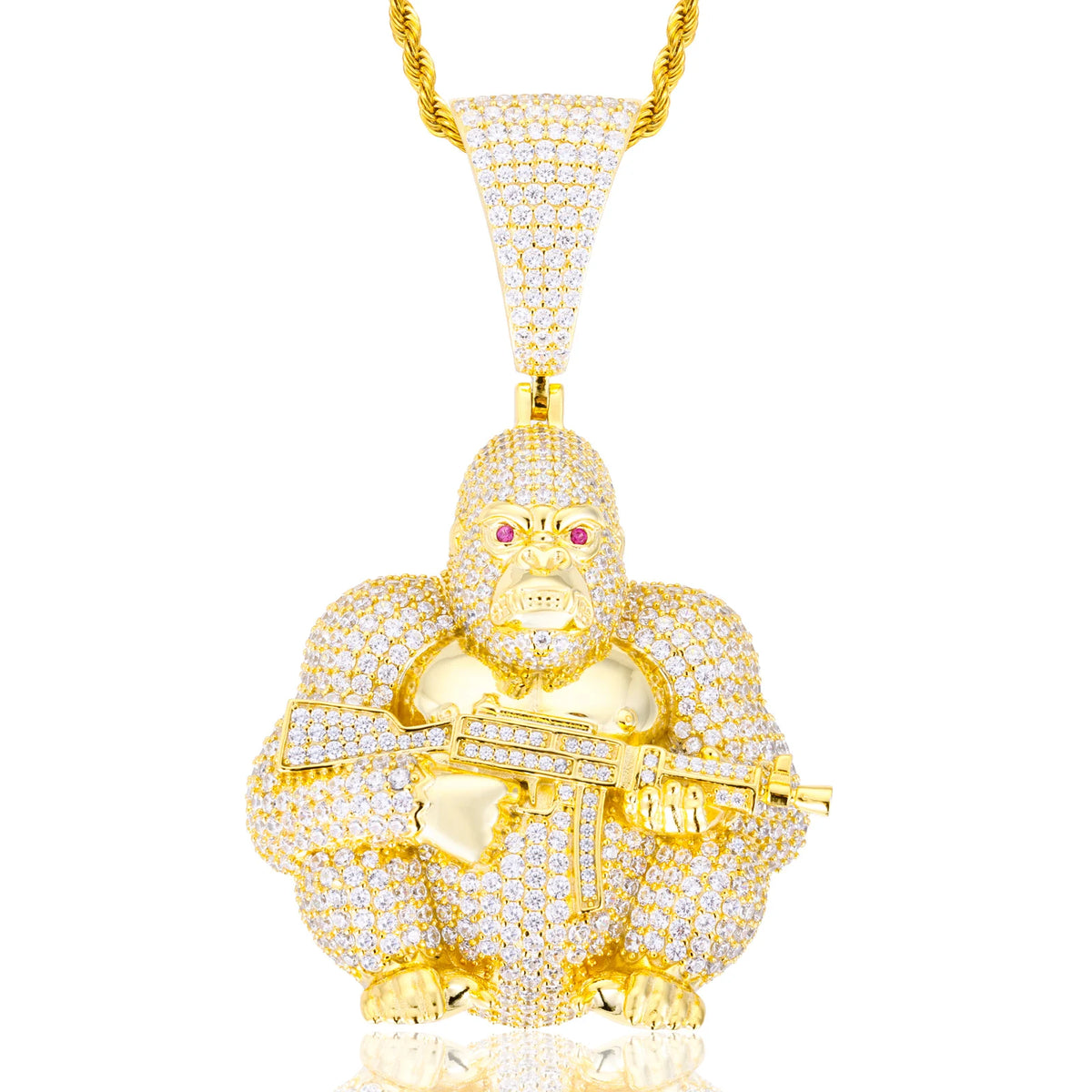 Iced Out Gorilla Head Pendant Necklace for Men, image 8