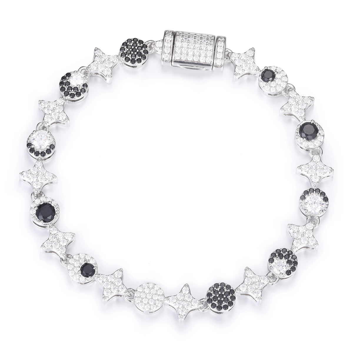 Iced Out Star and Moon Link Bracelet