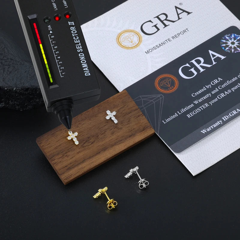 Moissanite Cross Stud Earrings for Men, image 5