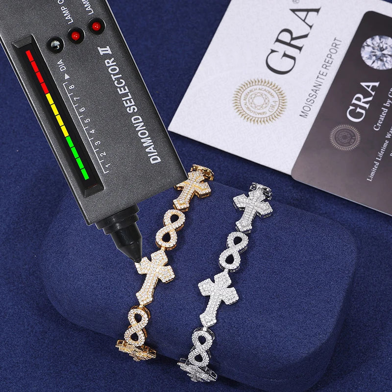 Iced Out Cross & Infinity Link Bracelet for Men, image 4