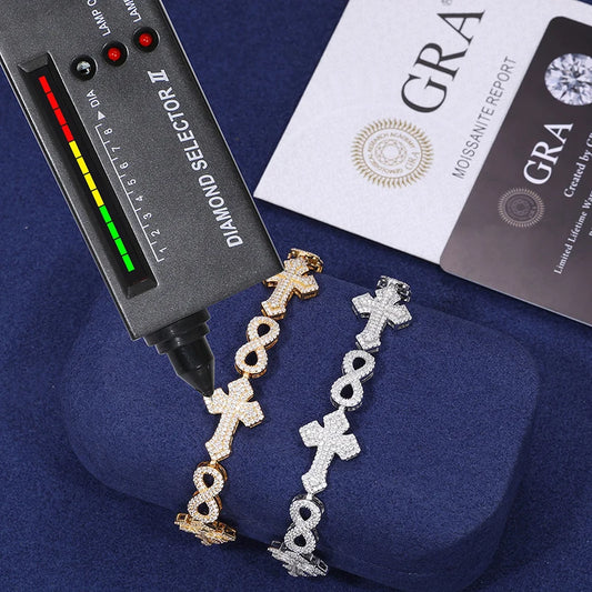 Iced Out Cross and Infinity Link Bracelet for Men, image 2