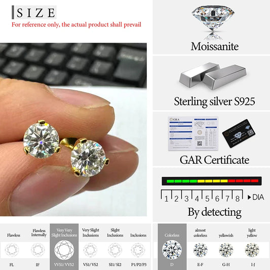Moissanite Three Claw Cluster Stud Earrings, image 5