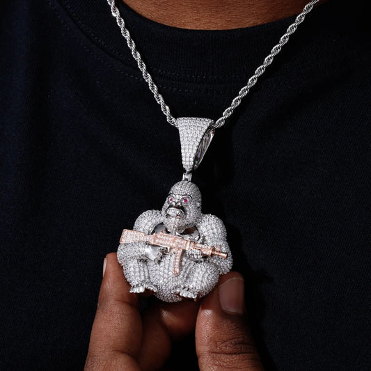 Iced Out Gorilla Head Pendant Necklace for Men, image 6