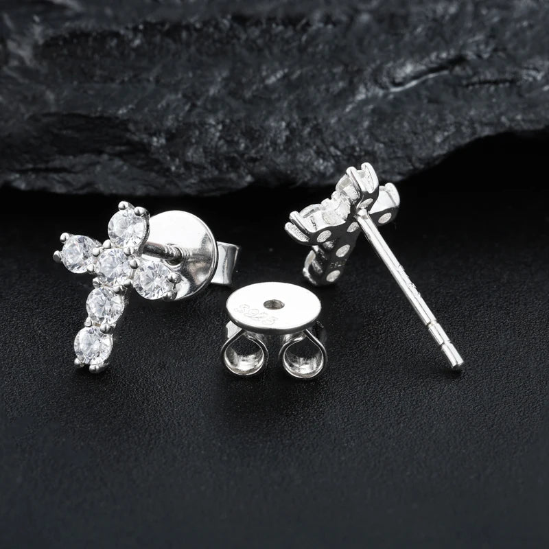 Moissanite Cross Stud Earrings for Men, image 3