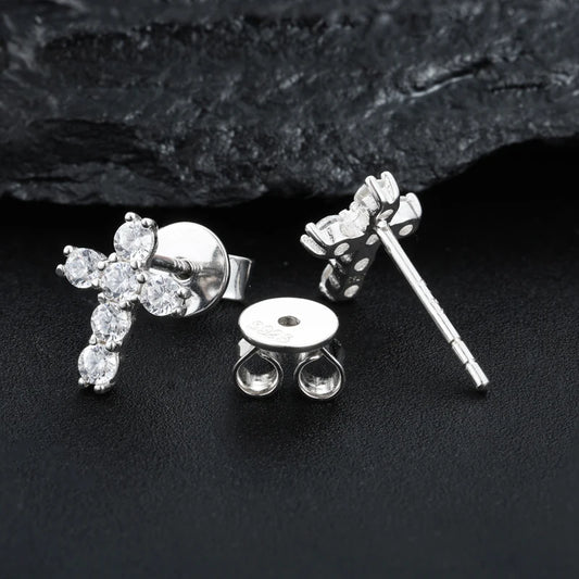 Moissanite Cross Stud Earrings for Men, image 3