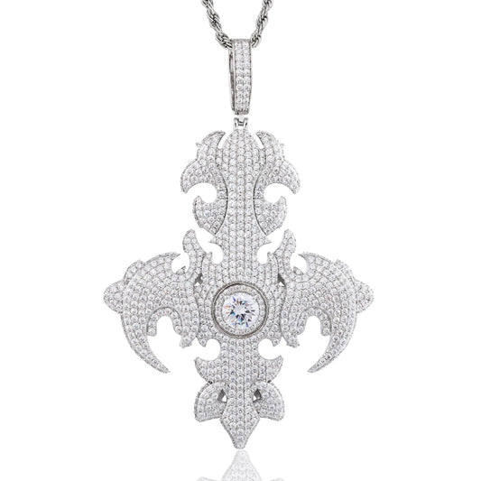 Iced Out Flame Cross Pendant for Men