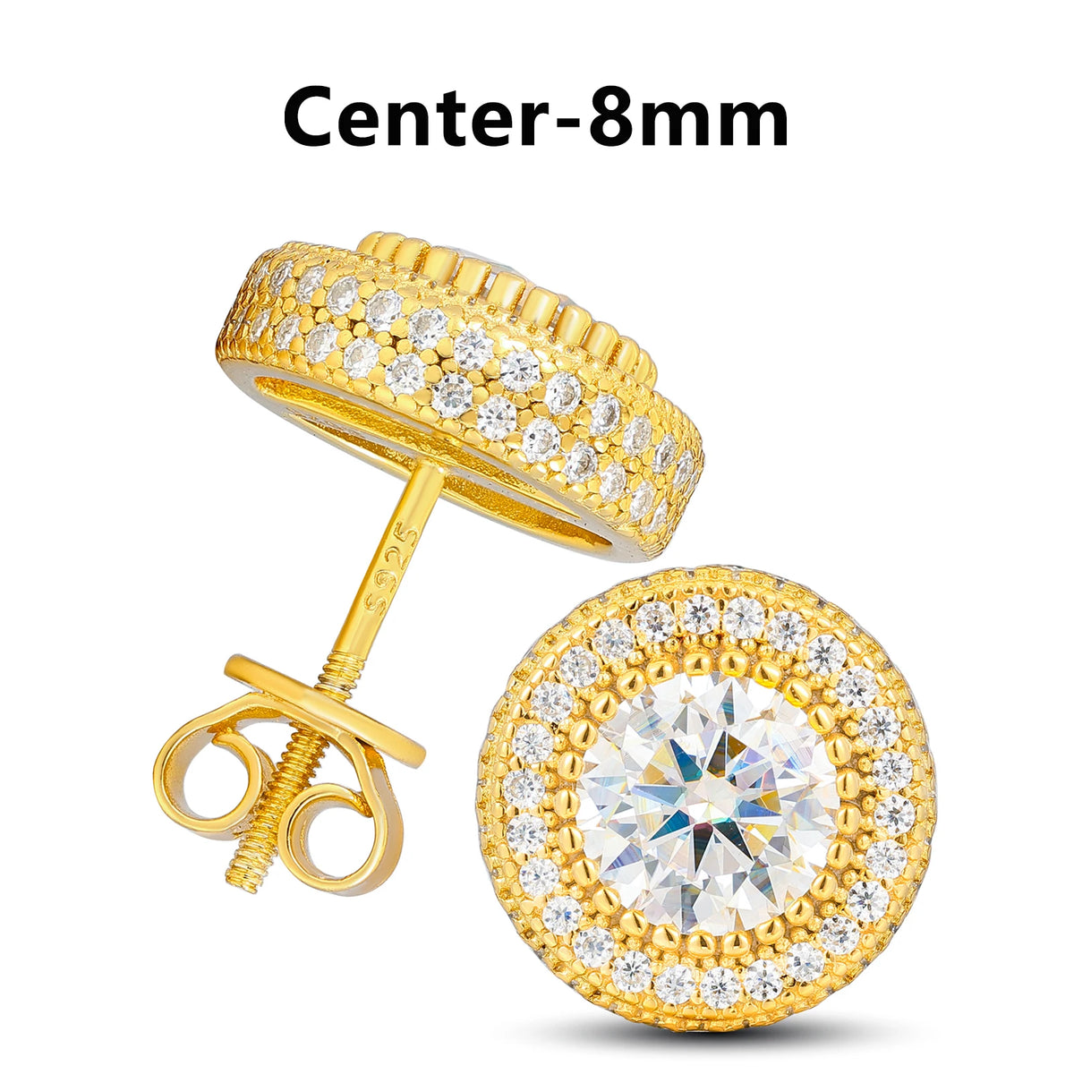 Moissanite Halo and Cluster Stud Earrings for Men, image 7