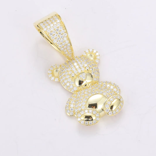 Iced Out Teddy Bear Pendant Necklace