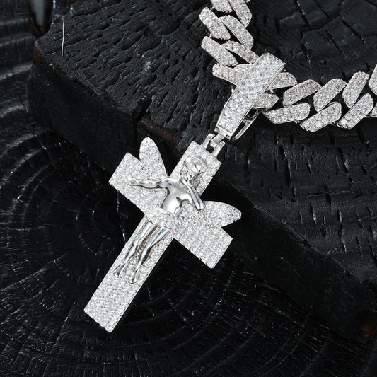 Moissanite Angel Cross Pendant Necklace for Men, image 3