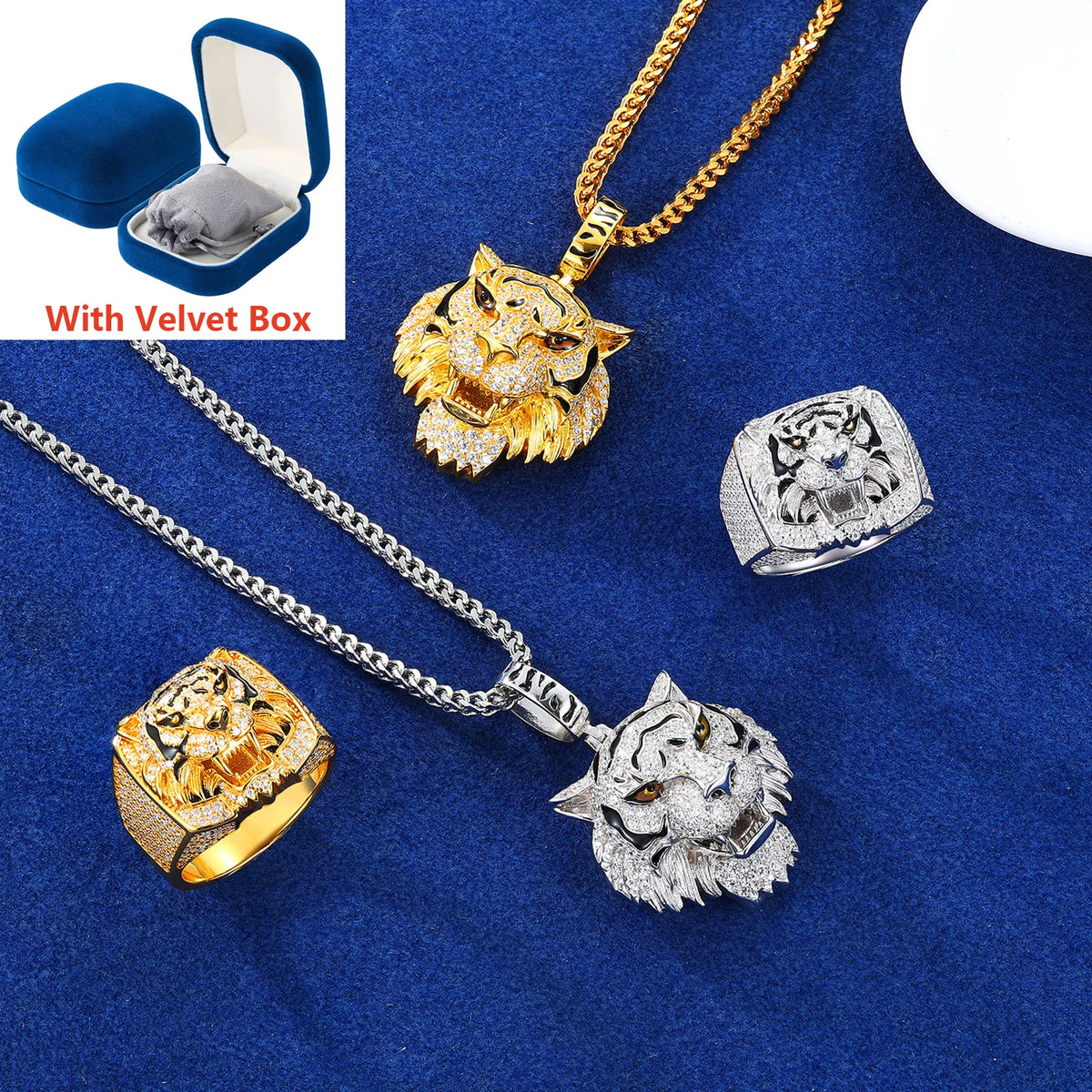 Moissanite Tiger Pendant & Ring Set for Men, image 9