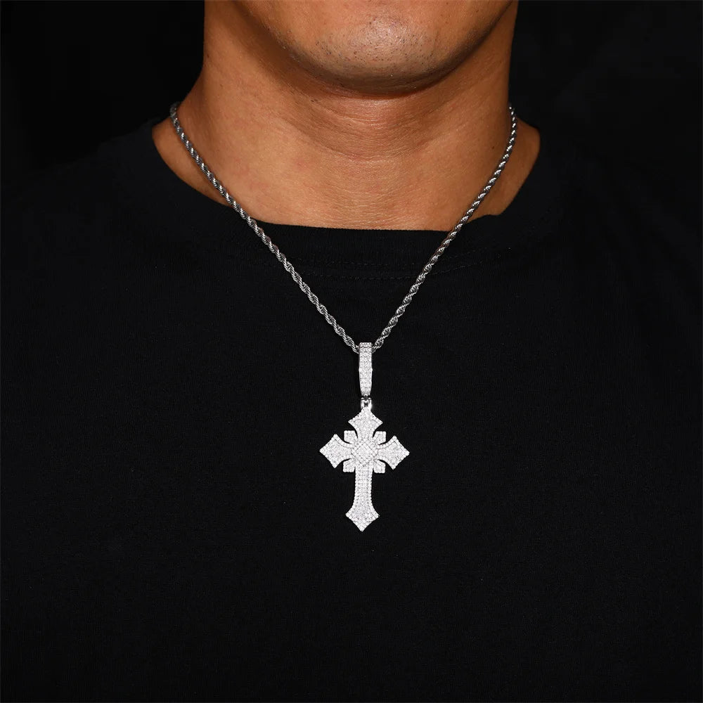 Iced Out Two Layer Cross Pendant Necklace for Men, image 3