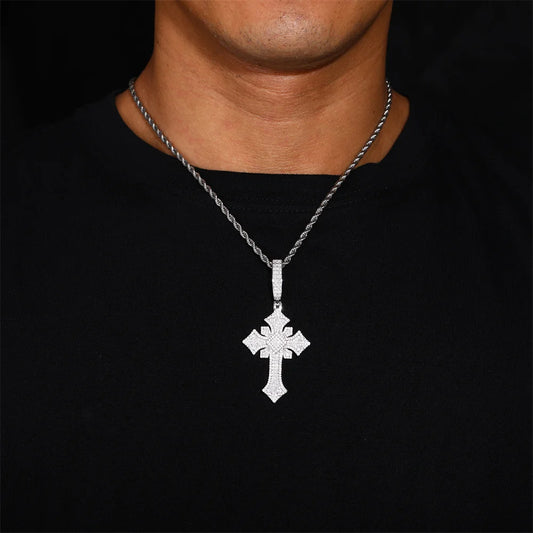 Iced Out Two Layer Cross Pendant Necklace for Men, image 3
