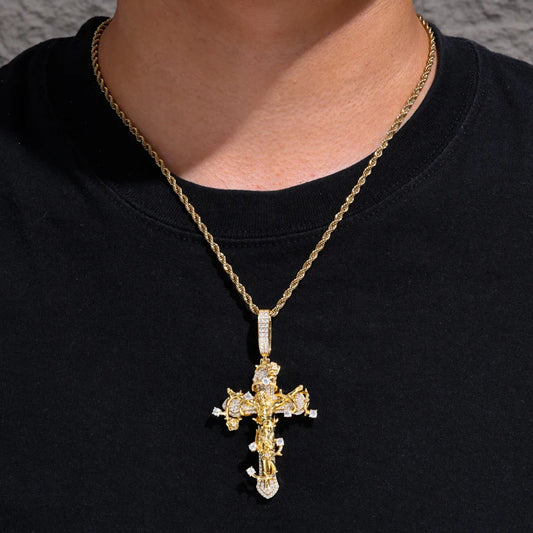 Iced Out Ornate Cross Pendant Necklace, image 6