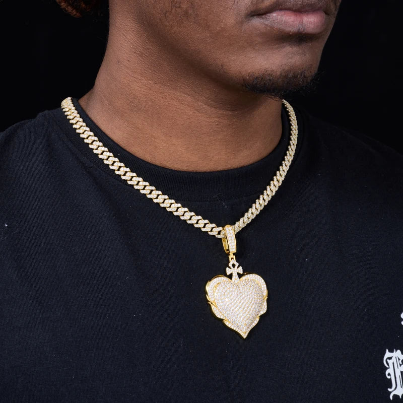 Iced Out Pave Heart Pendant Necklace for Men, image 7