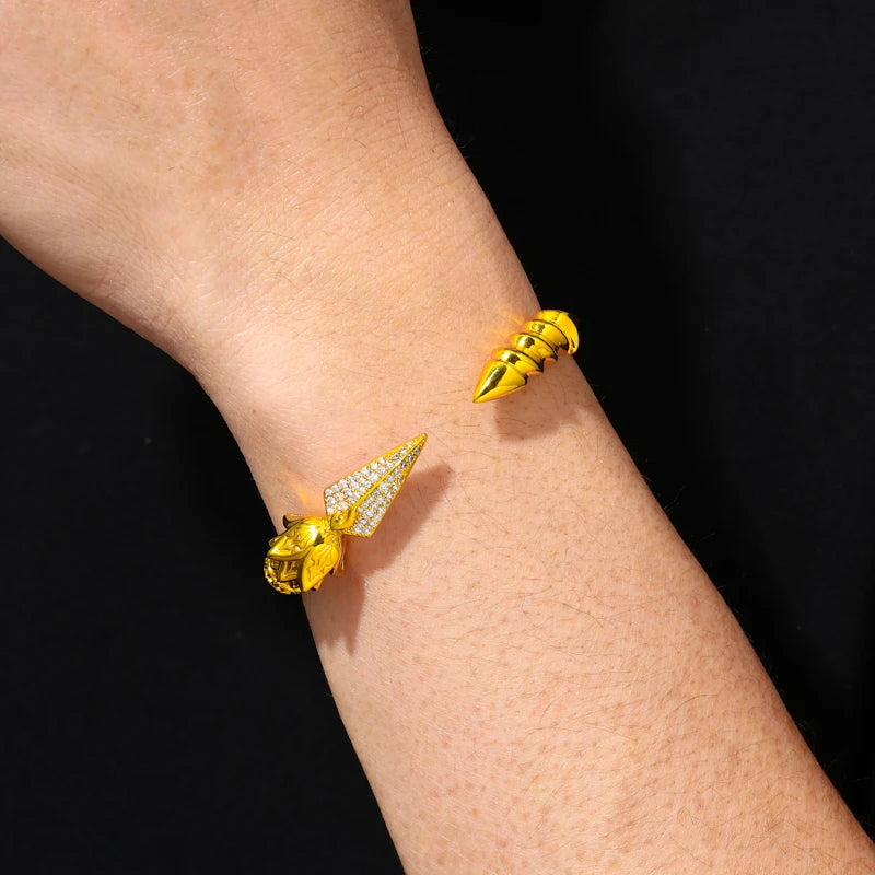 Iced Out Winged Spear Open Bangle, image 7