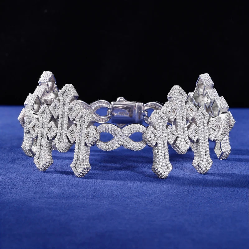 Iced Out Cross and Infinity Link Bracelet for Men, image 5