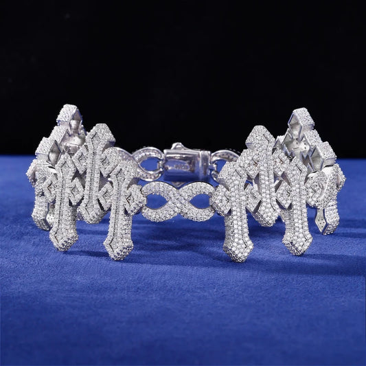 Iced Out Cross and Infinity Link Bracelet for Men, image 5