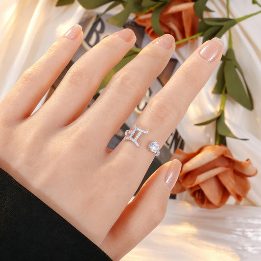 Iced Out Moissanite Zodiac Open Ring, image 4