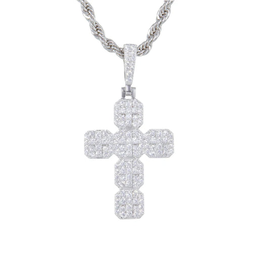 Iced Out Moissanite Octagon Cross Pendant Necklace for Men