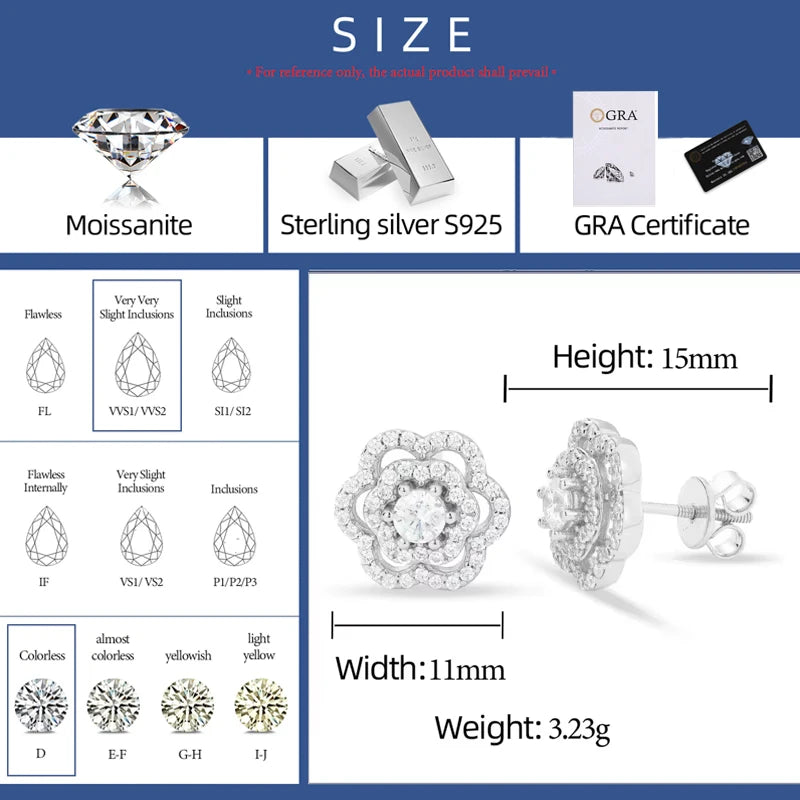 Moissanite Rose Flower Stud Earrings, image 5