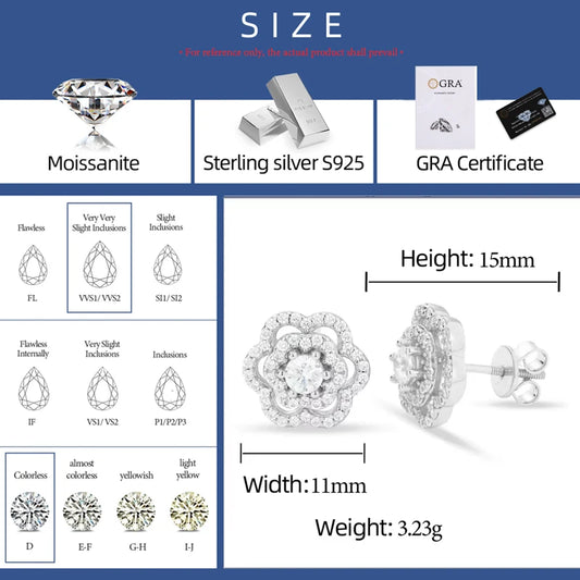 Moissanite Rose Flower Stud Earrings, image 5