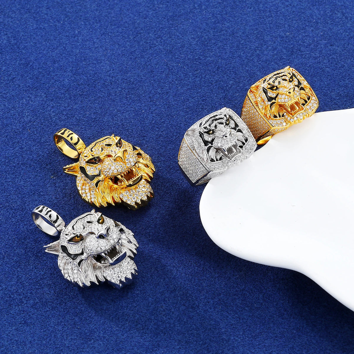 Moissanite Tiger Pendant & Ring Set for Men, image 4