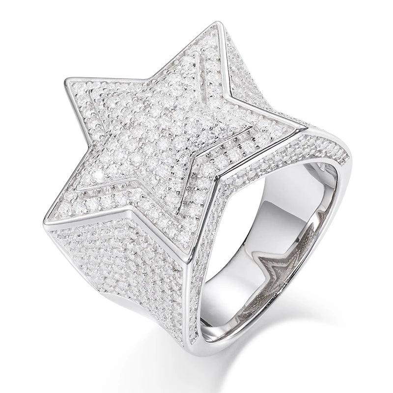 Iced Out Moissanite Star Ring for Men