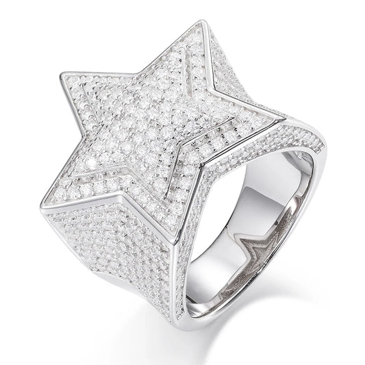 Iced Out Moissanite Star Ring for Men