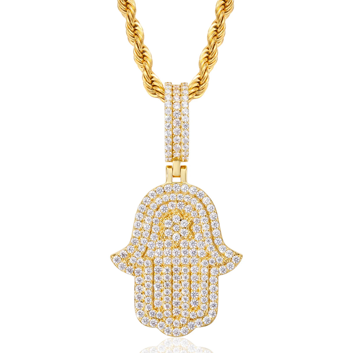 Iced Out Moissanite Hamsa Hand Pendant Necklace, image 8