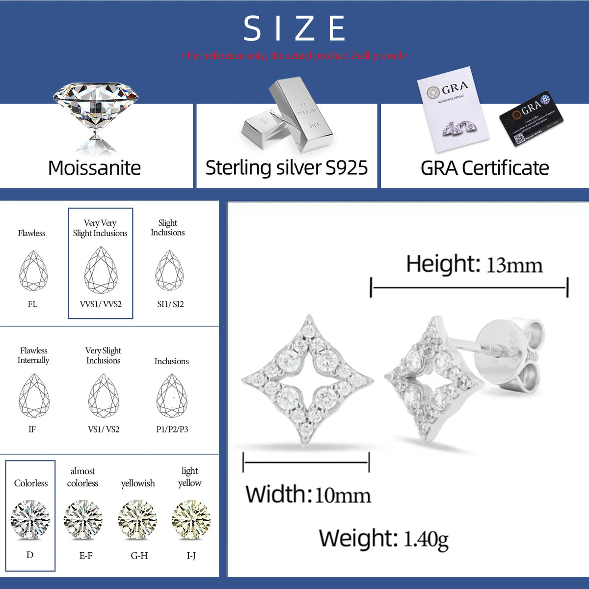 Moissanite Four Point Star Stud Earrings, image 4