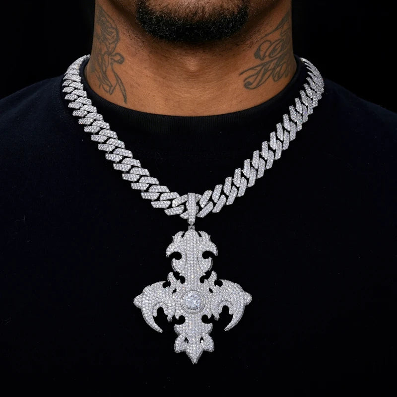 Iced Out Flame Cross Pendant for Men, image 6