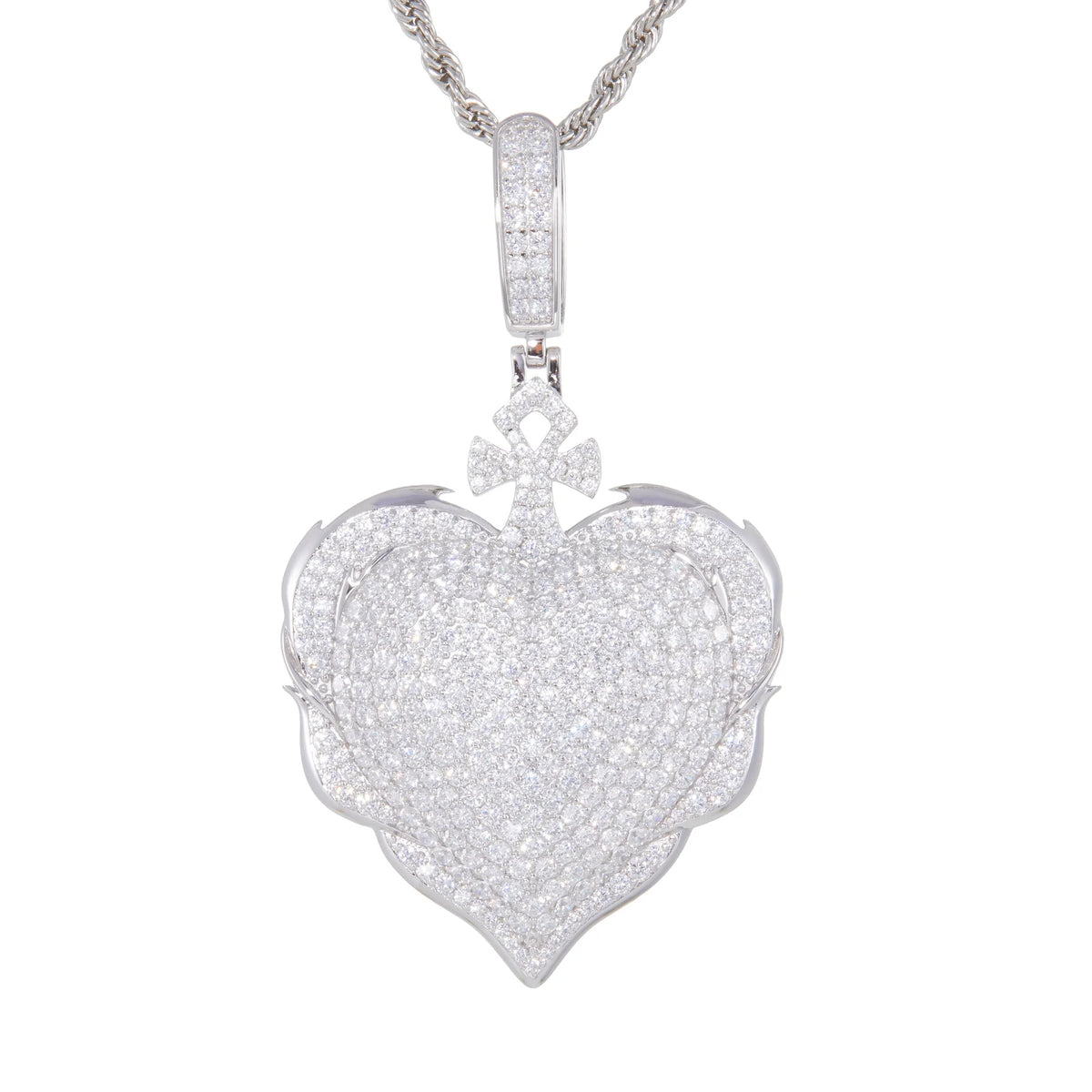 Iced Out Pave Heart Pendant Necklace for Men